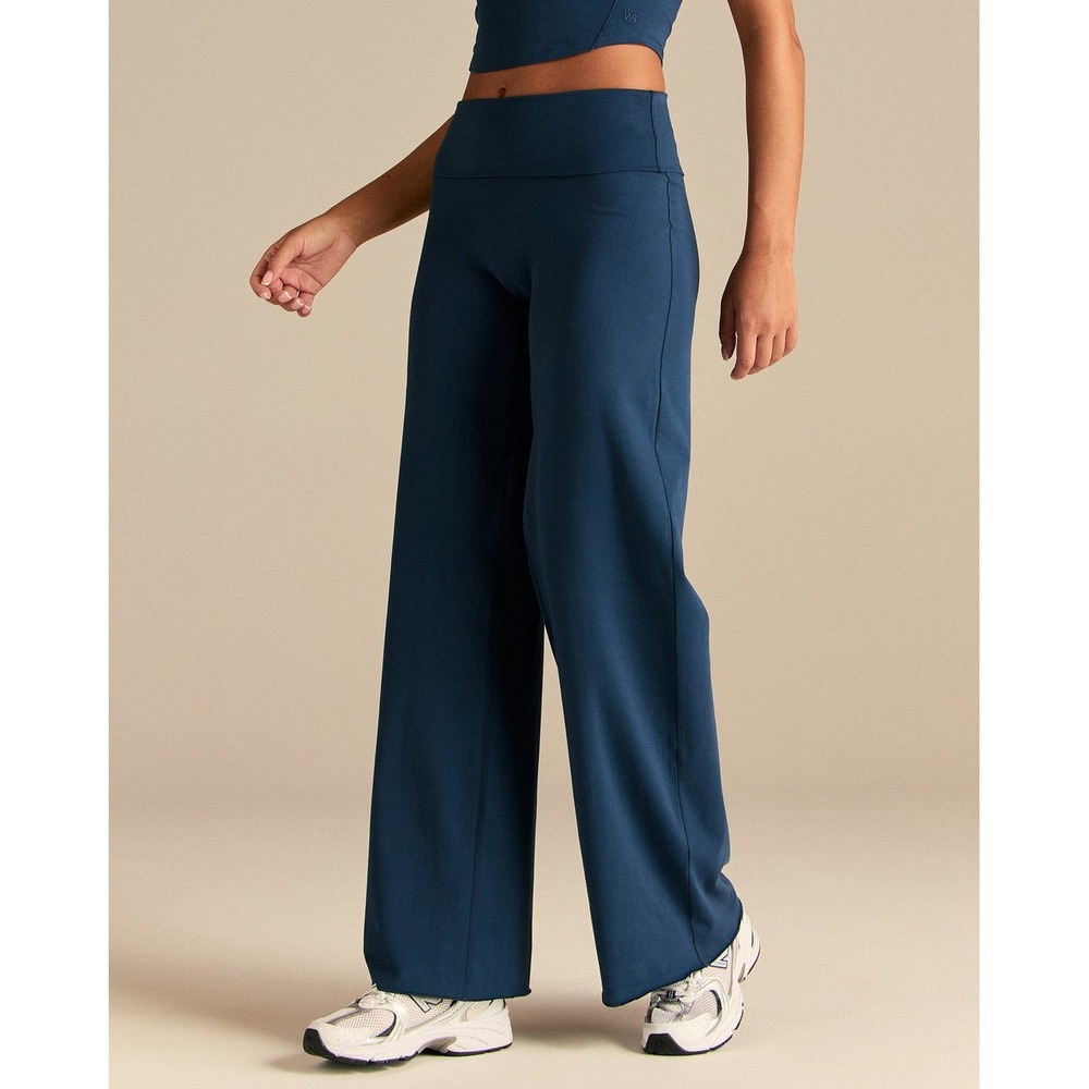 NEW Womens Best Cotton Contour Fold Over Straight Leg Pants True Navy Small